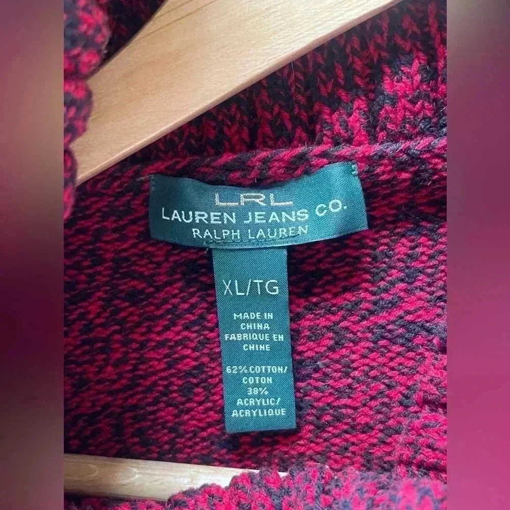 LRL Lauren Ralph Lauren Cowl Neck Sweater Heathered Red Black Women's XL